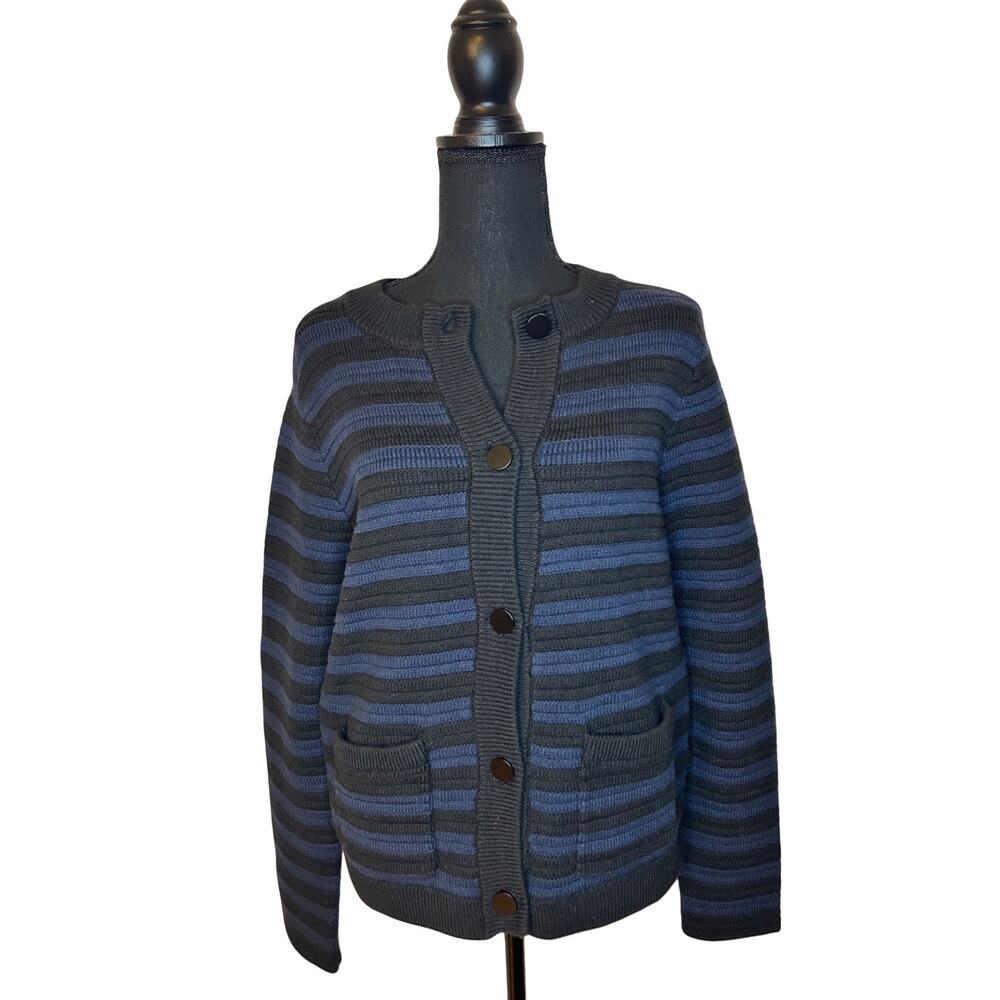 NWT Evereve Sanctuary  Black & Navy Striped Button Cardigan | Size M